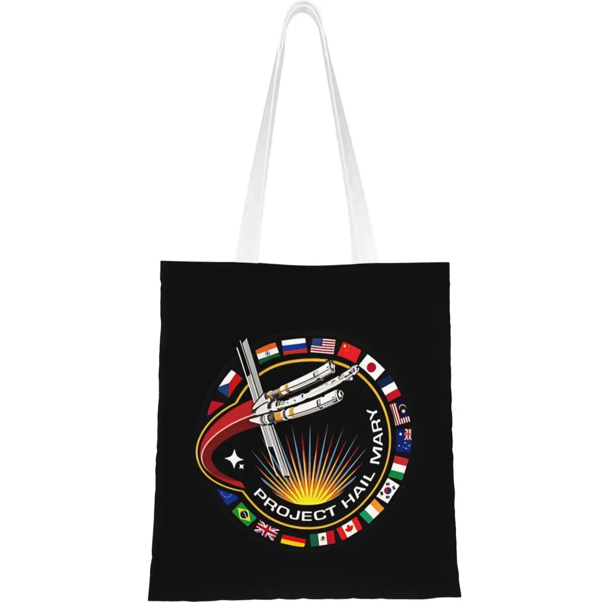 Project Hail Mary Shopper Bag Mission Patch With Countries Shopping Bags Ladies Leisure Tote Bag Cloth Travel Student Handbags