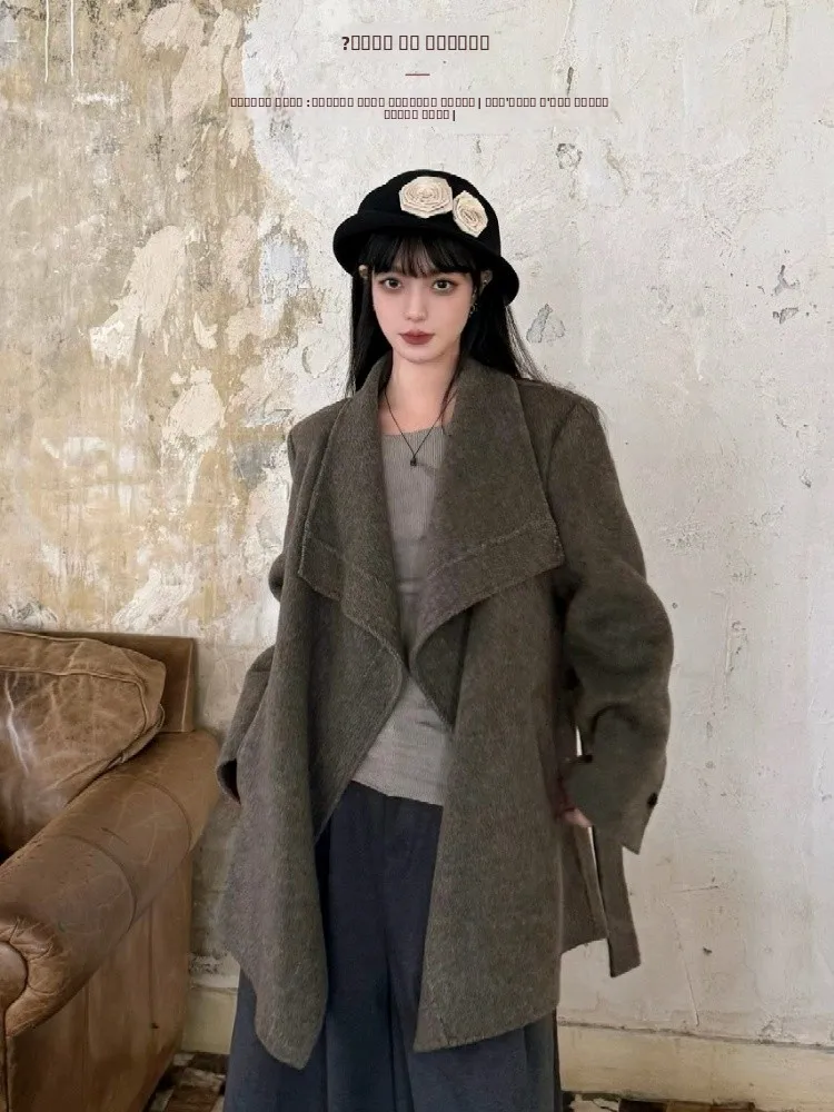 

Retro Artistic ort Woolen Cardigan Coat Rainy Day Outfit Slim Fit Vintage Sle Handmade Embroidery Floral Print Long Sve