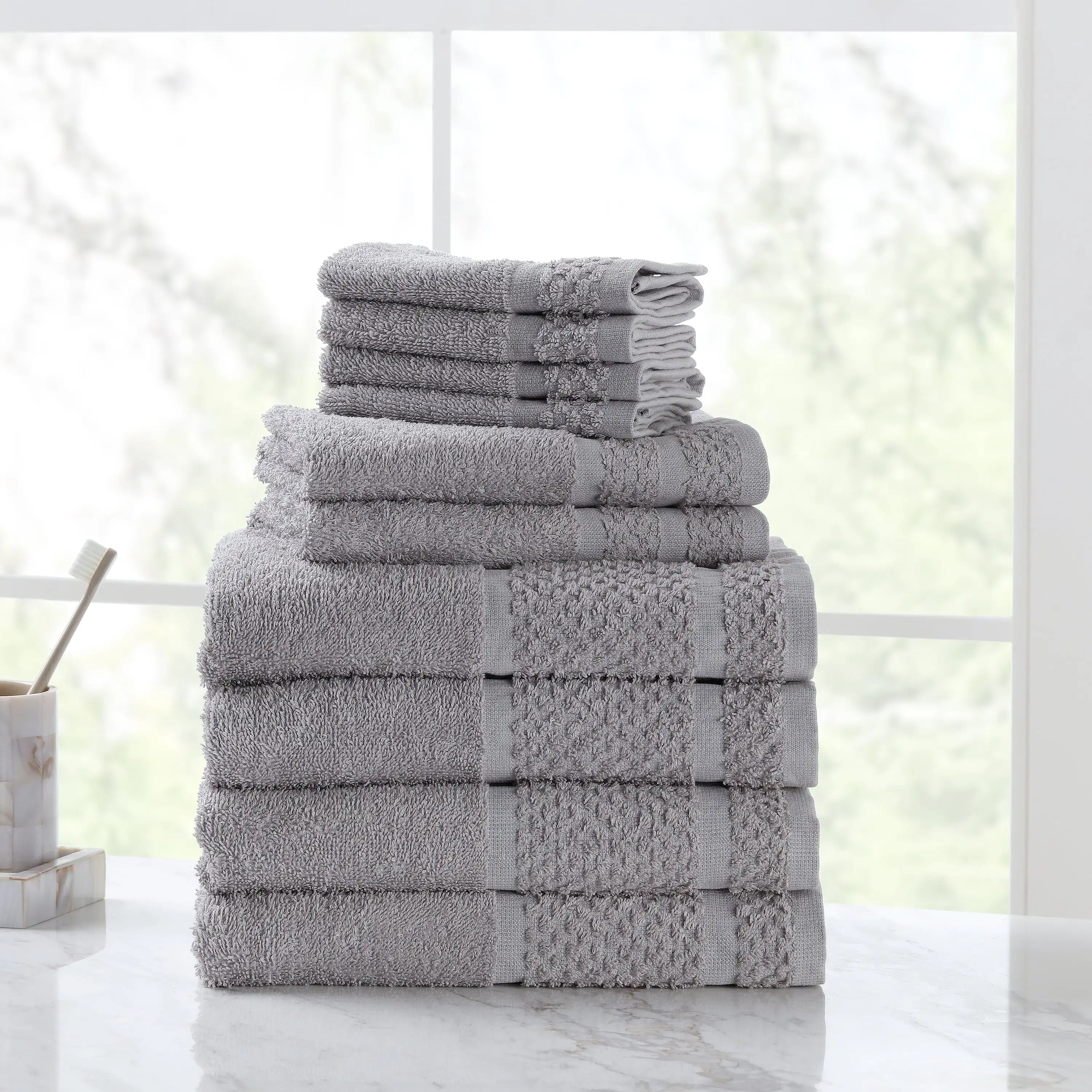 

10 Piece Bath Towel Set with Upgraded Softness & Durability, Gray