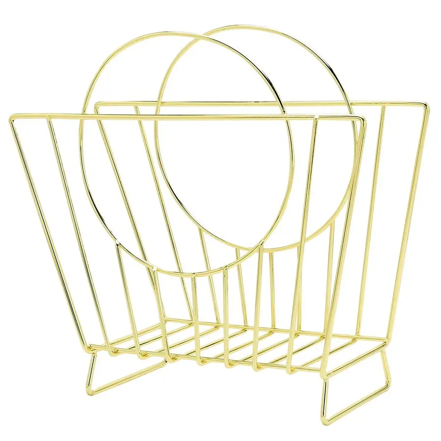 ミッドセンチュリー真鍮メッキメタル製自立型マガジンホルダー、装飾的なバッグ型デザインの書類ファイルラック