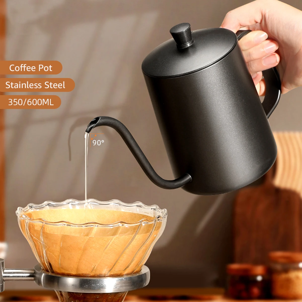 350ml 600ml Drip Kettle Coffee Tea Pot Non-stick Coating Food Grade Stainless Steel Gooseneck Drip Kettle Swan Neck Thin Mouth