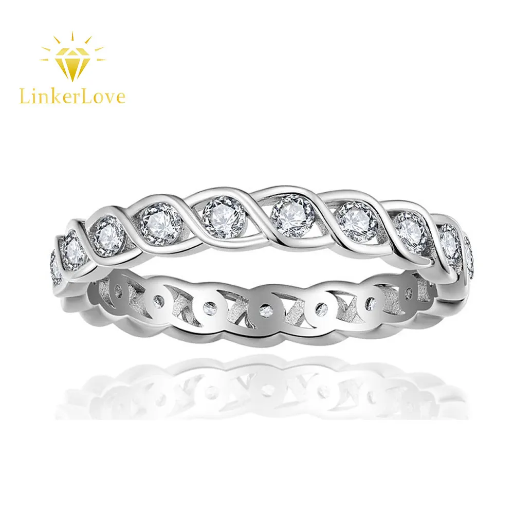 

LinkerLove S925 Sterling Silver Twisted Wave Shape Eternity Moissanite Wedding Band for Women Stackable Ring Bridal Fine Jewelry
