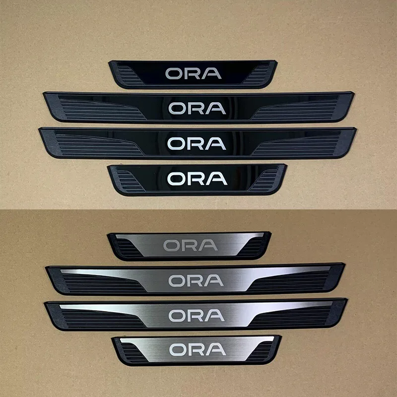 For GWM ORA 03 07 5 Good Cat ORA03 ORA5 ORA07 Car Door Sill Plate 3D Stainless Steel ABS Cover Interior Sticker Auto Accessories