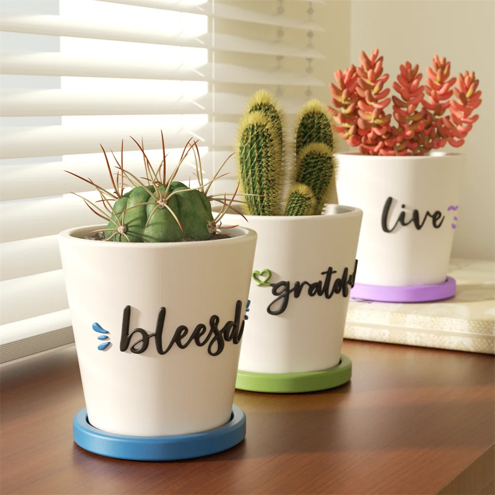 Nicole Words of Blessing Plant Pot and Tray Silicone Molds for Concrete Succulent Pot Cement Jesmonite Mould Garden Decoration
