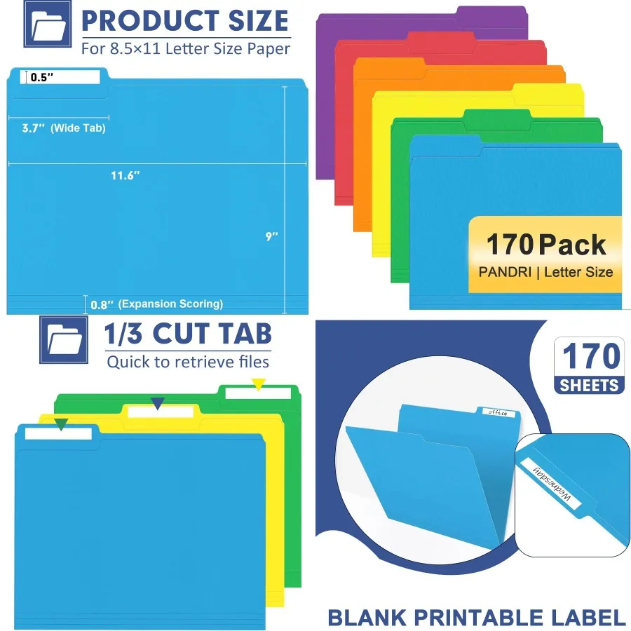 

Папка для файлов PANDRI, 170 упаковок, цветная папка для файлов с вырезанными вкладками, размер буквы, 6 цветов в ассортименте для организации офисной школы и
