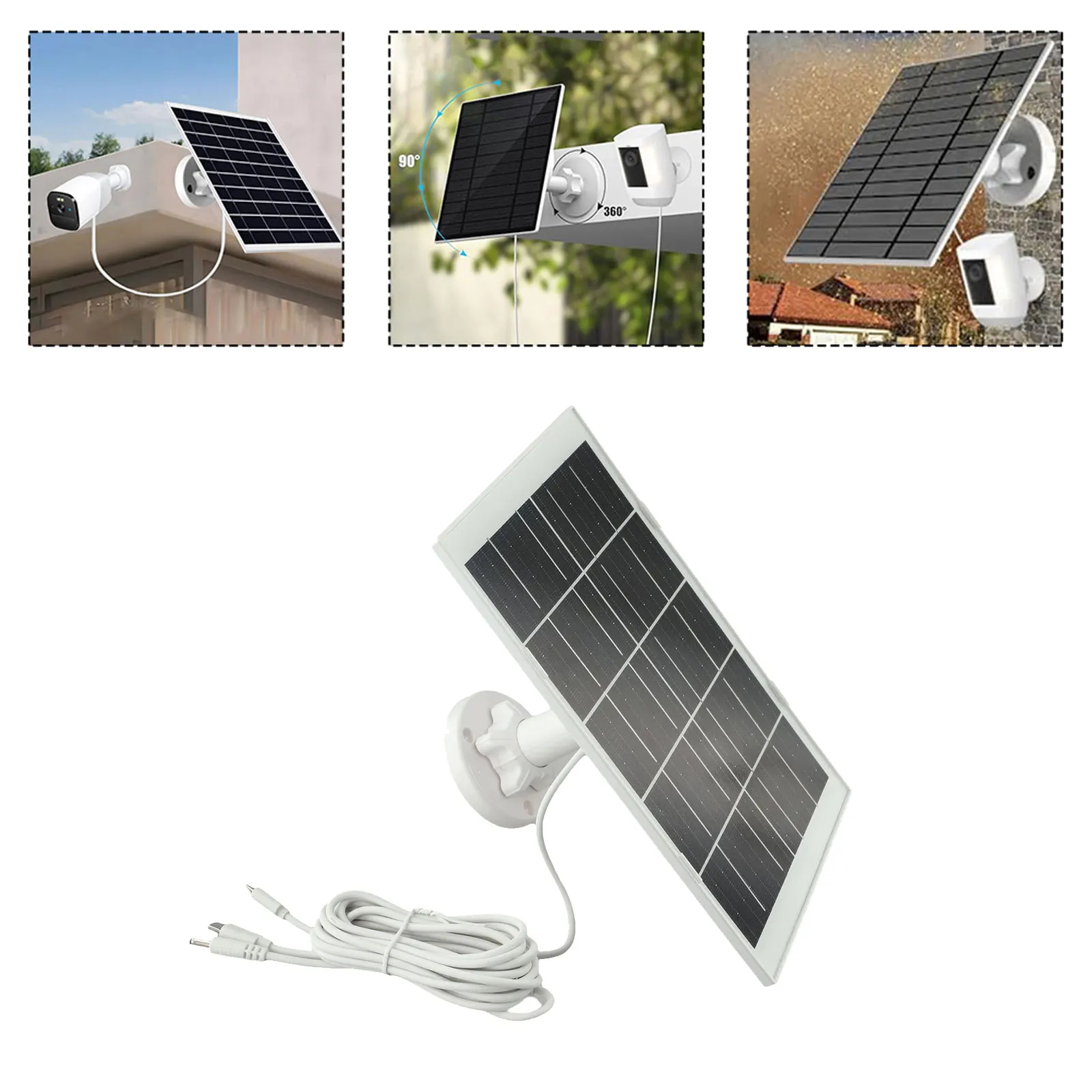 9W 5V Solar Panel with 3 in 1 Charging Cable for Low for Power Battery Cameras IP66 Waterproof Design for Year Round Use