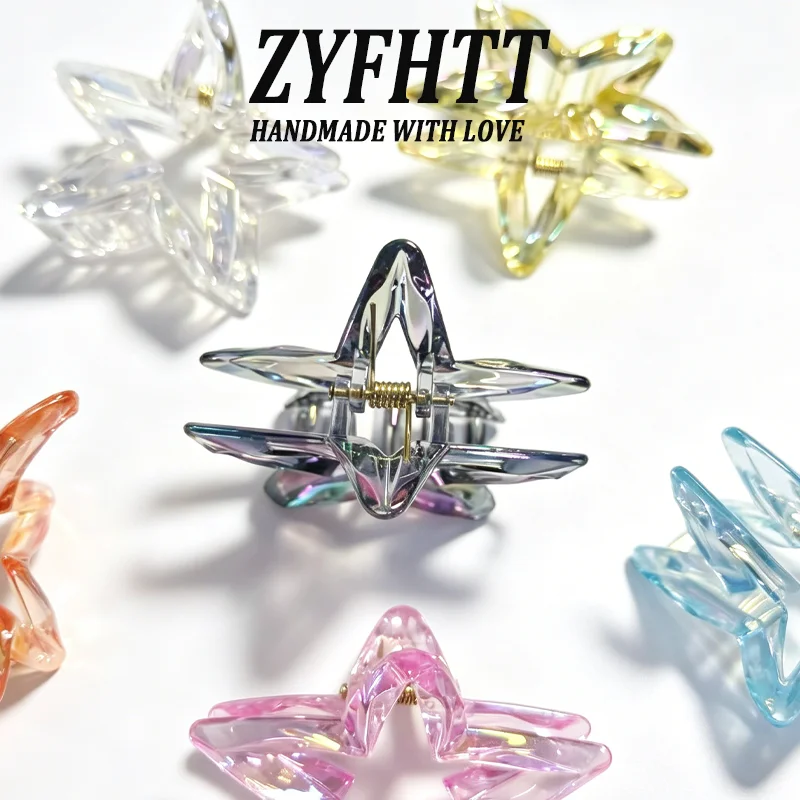 1/6 Stück ZYFHTT Transparente Fünfzackige Stern-Haarspange für Frauen Persönliche Y2K Haifischklammer Modische Mädchen-Haaraccessoires – Detail 4