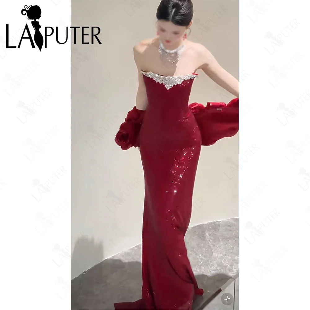 Red Diamond Mermaid Evening Dresses Off Shoulder Crystal Neck Prom Gown Extra Rose Cape Woman Formal Gown 2026 Celebrity Dress