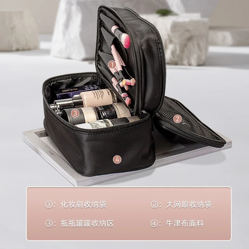 Double-layer makeup bag, portable cosmetic organizer