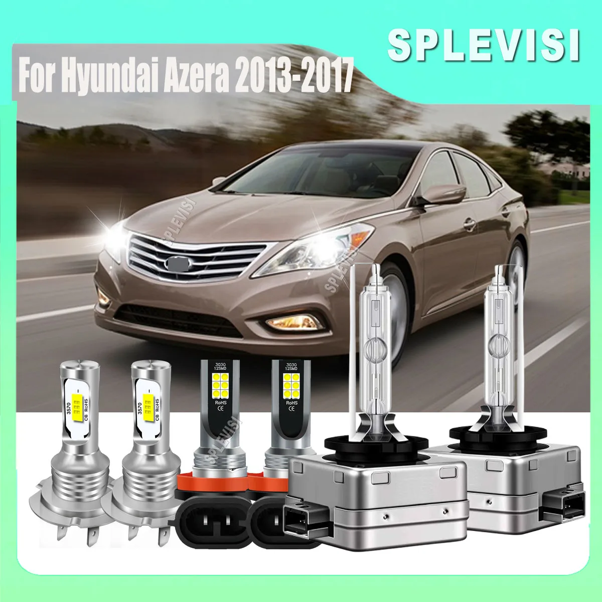 6000K Xenon White LED Headlight Combo High Beam Low Beam Foglamp For Hyundai Azera 2013 2014 2015 2016 2017 Auto Lamp