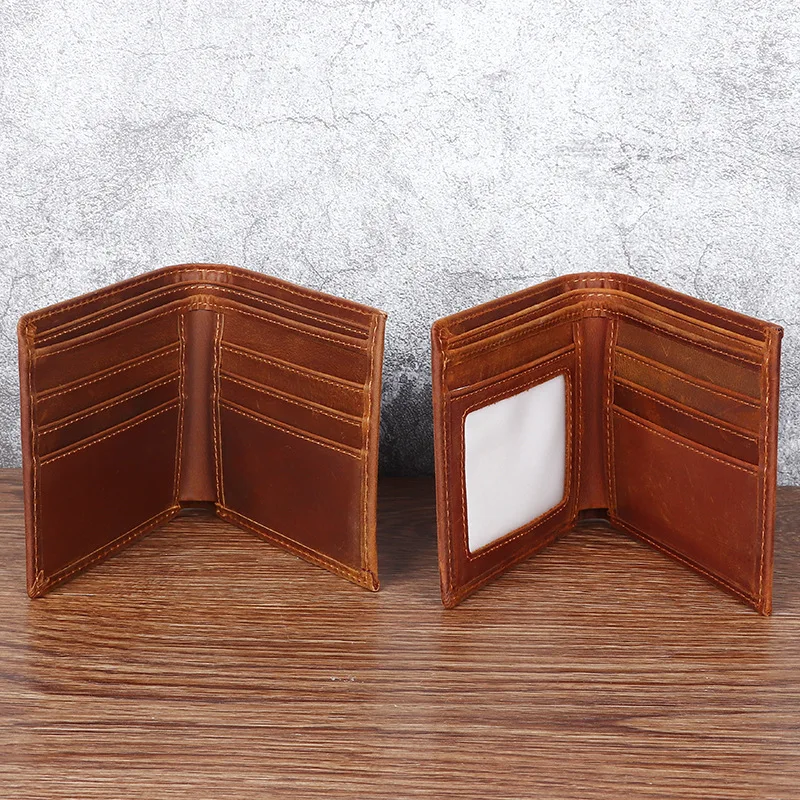 Men's Vintage Leather Short Wallet with Crazy Horse Craftsmanship