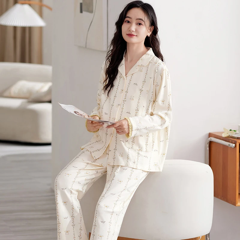 High Quality 100% Cotton Printed Maternity Nursing Sleepwear Sets Fall Loose Cardigan Pajamas Suits Pregnancy Hospital Home Wear