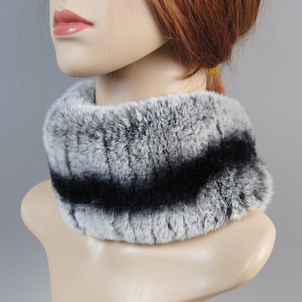 Winter Women Hot Sale Knitted Real Rex Rabbit Fur Scarf Natural Soft Rex Rabbit Fur Scarves Girls Warm 100% Genuine Fur Headband