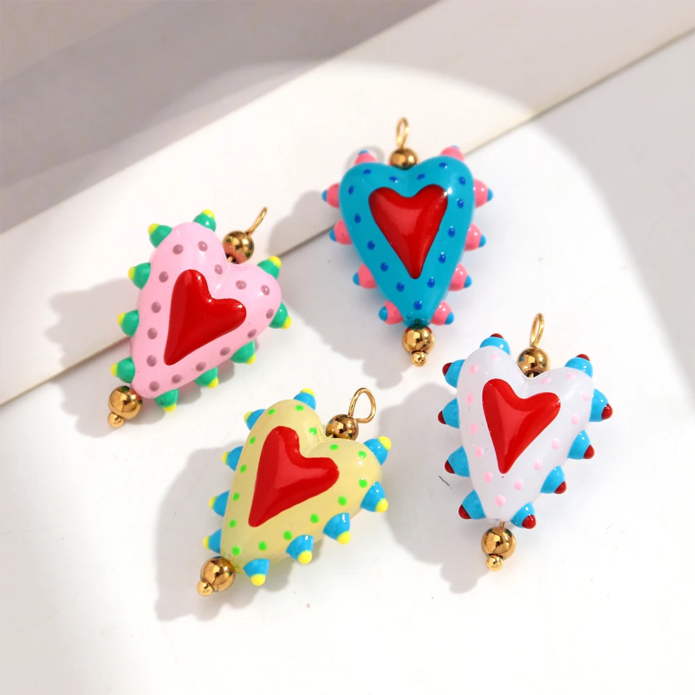 5/10 Stück Edelstahl Niedliche Herz-Lampwork-Glasanhänger Süße Liebesanhänger für DIY-Schmuckherstellung Ohrringe Halsketten Zubehör – Detail 6