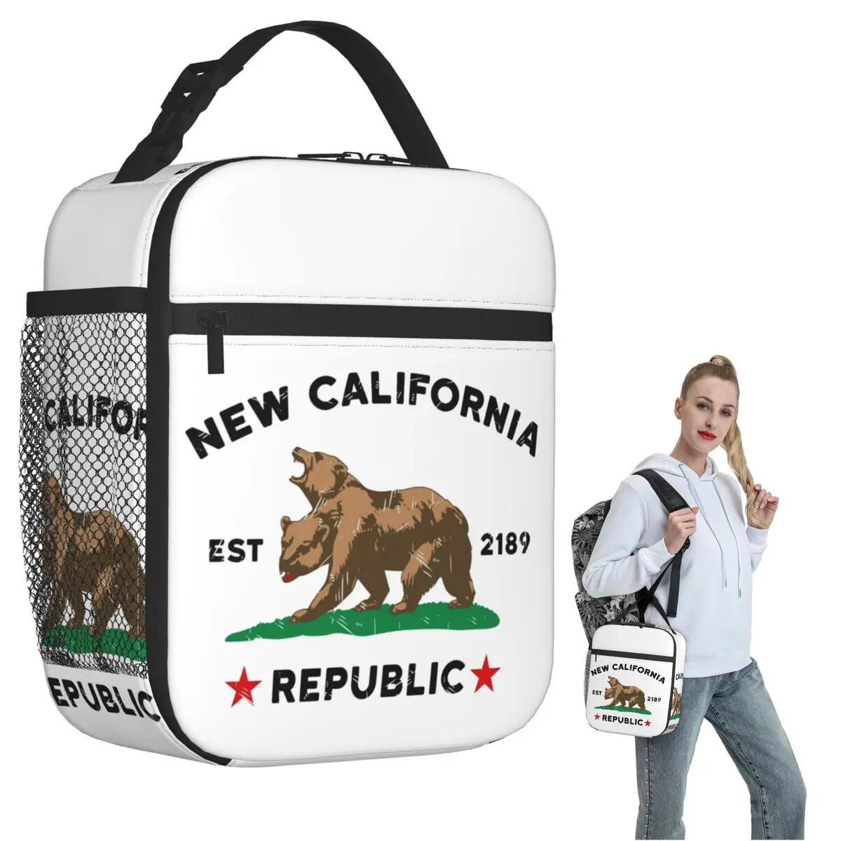 New California Republic Insulated Lunch Bag for Women Kids Leakproof Food Boxes Thermal Lunch Box Tote
