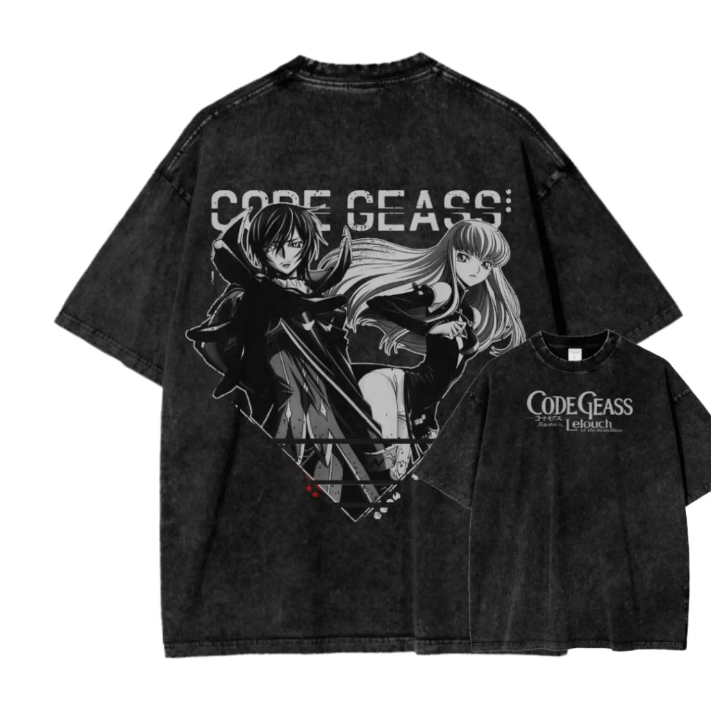 2026 New ACID WASH TEE Code Geass Anime Printed T-shirt Men's and Women's Washed T-shirt High Quality Vintage Cotton T-shirt Top