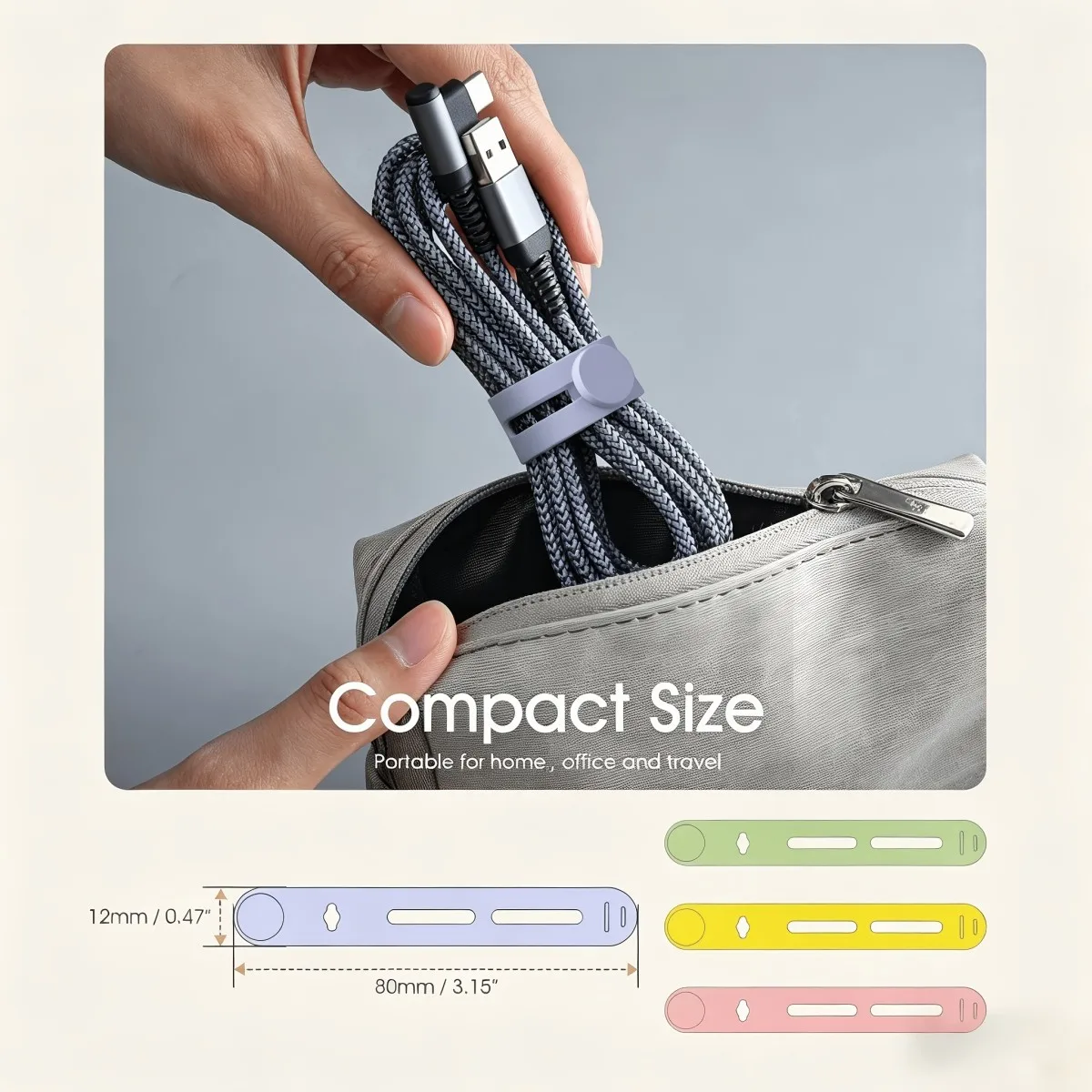 Reusable silicone cable tie with self-locking design for secure binding and easy storage and organization