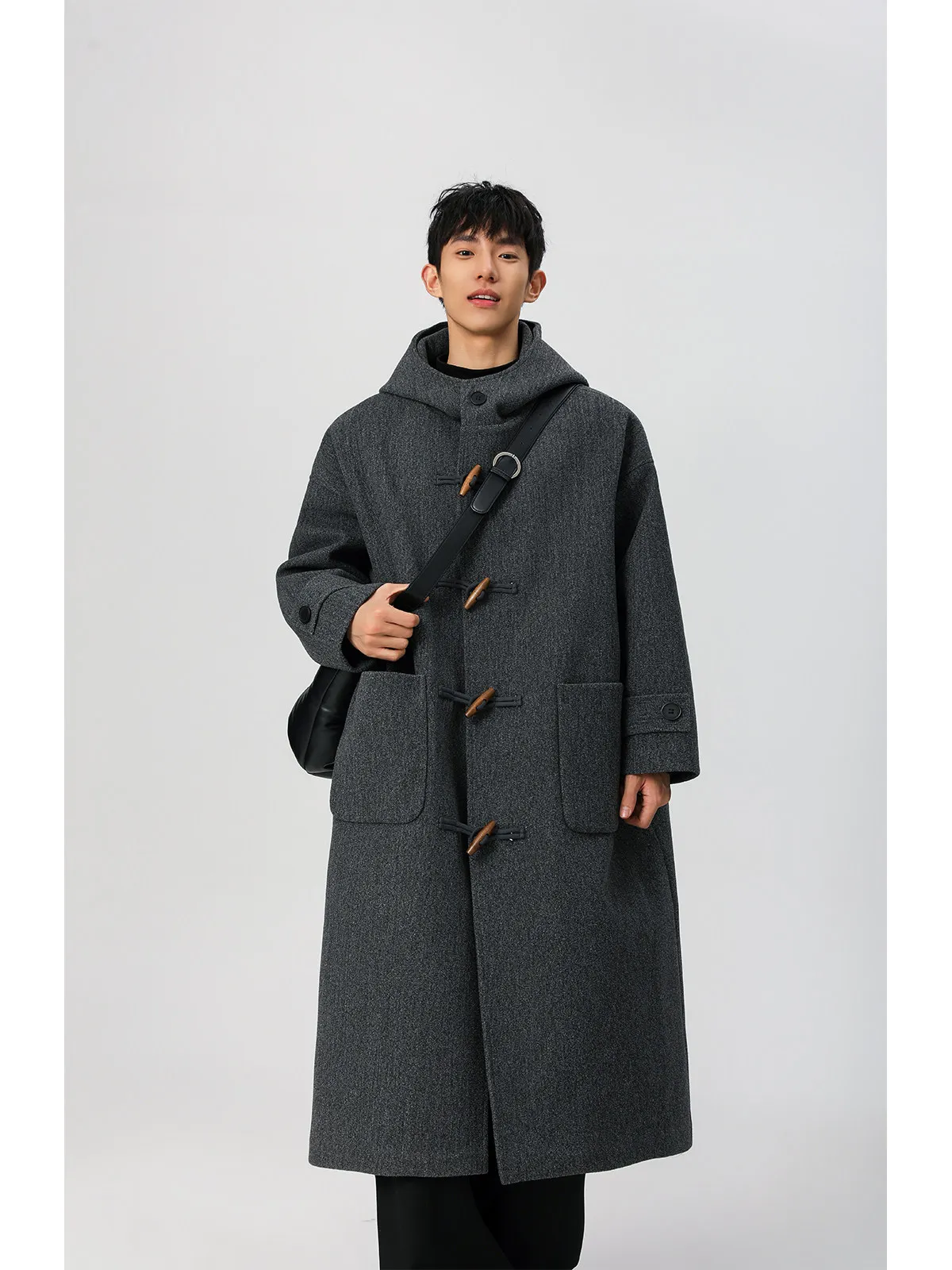 

Trench Coat Black Mens Coatwoolen Cargo Medieval Cityboy Reflecting Golden Knitted French Closure White Pockets Personalized Ins