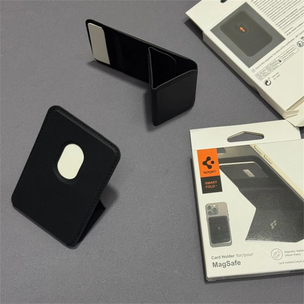 Spigen Leather Smart Fold For MagSafe Card Holder For iPhone 18 17 Air 12 13 14 Plus 15 16 17 Pro Max Folding Bracket Card Bag