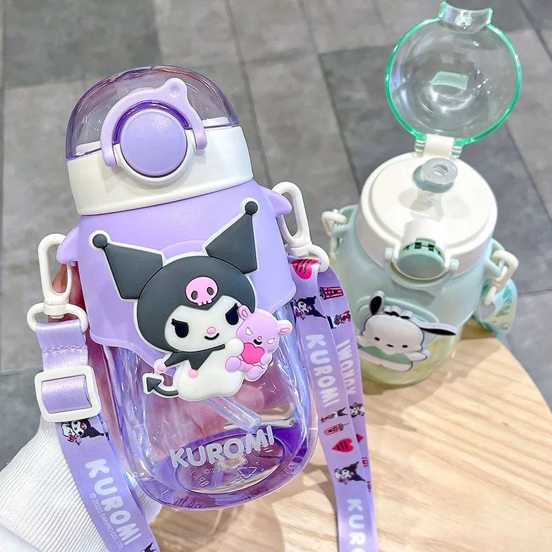 hot 690ml Sanrio Large Capacity Water Bottle Cinnamoroll Kuromi My Melody Portable Straw Water Cup for Outdoor Sports Fitness