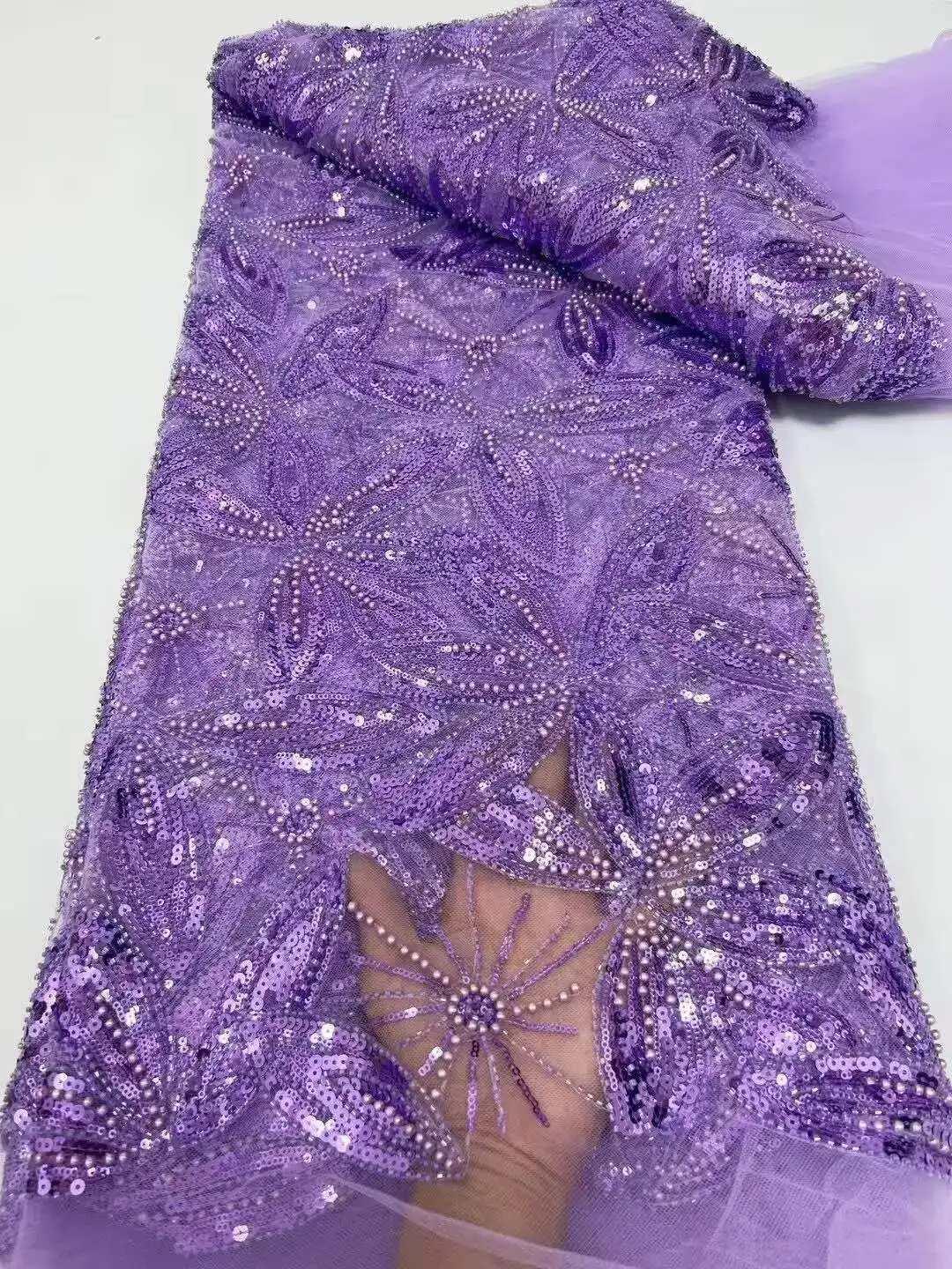 

2025 Net Lace Fabrics With Sequins For Evening Dresses Latest French Beaded Tulle Lace Fabric High Quality African