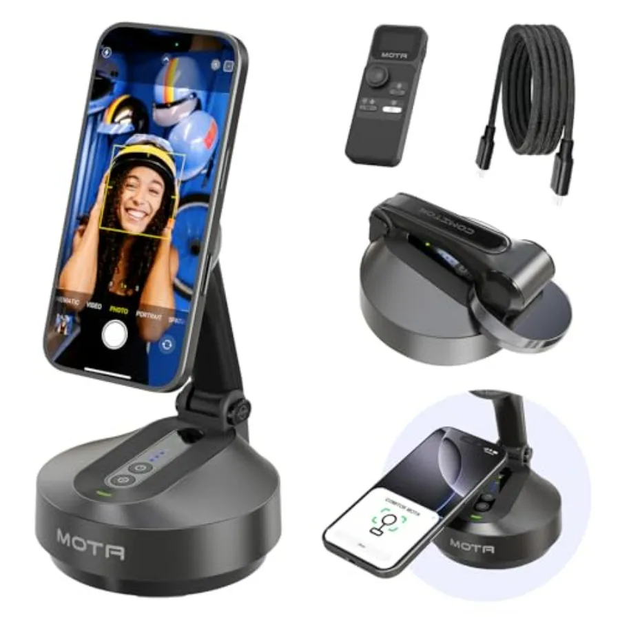 

Magnetic Auto Face Tracking Stand with Remote Controller for iPhone 360 Degree Holder Black Hands-Free Video Recording Conferen
