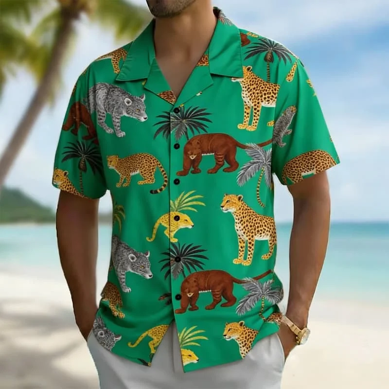 

Men's Minimalist Premium Stylish Vacation Tropical Print Short Sleeve Shirt Casual Fashion For Daily Wear And Beach Outfits