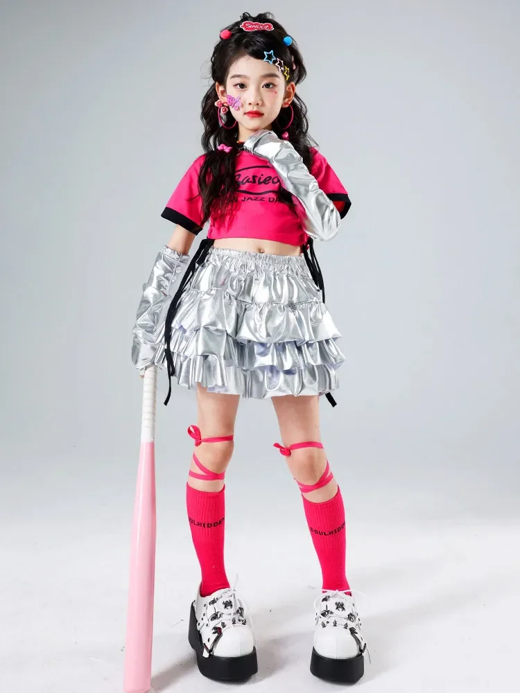 Jazz-Tanz-Outfit für Mädchen, Hip-Hop-Street-Dance-Kostüm für Kinder, Bühnenbekleidung im Kpop-Girl-Group-Stil, süß, cool, scharf – Detail 4