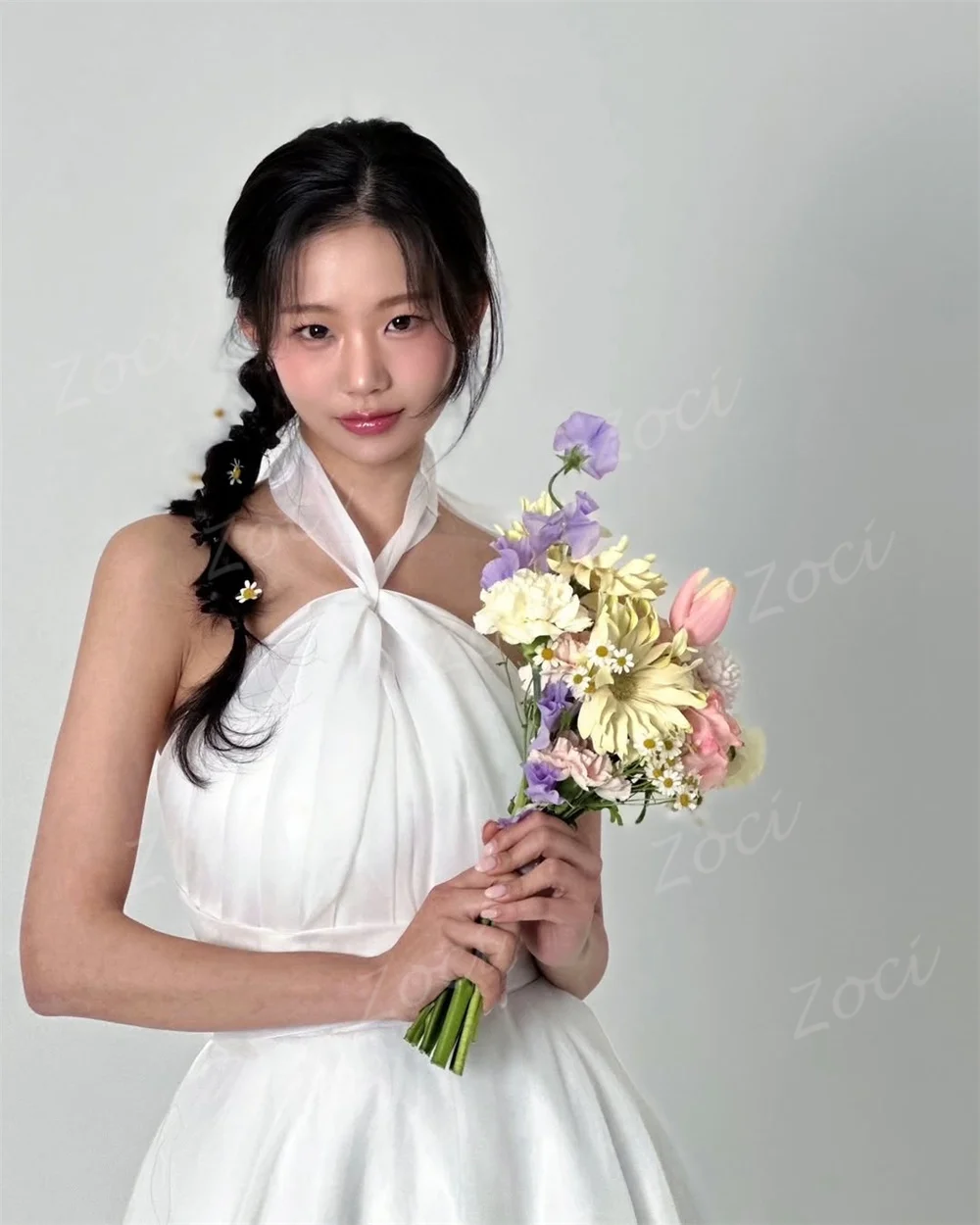 Zoci Elegant Halter Wedding Dresses Korea Photos Shoot for Women A Line Customized Organza Corset Formal Wedding Party Dresses image 3
