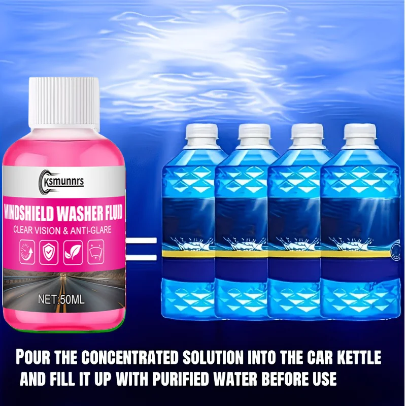 Pink concentrated glass wiper fluid, keeps smooth and without stripes, quickly restores clear visibility of the glass