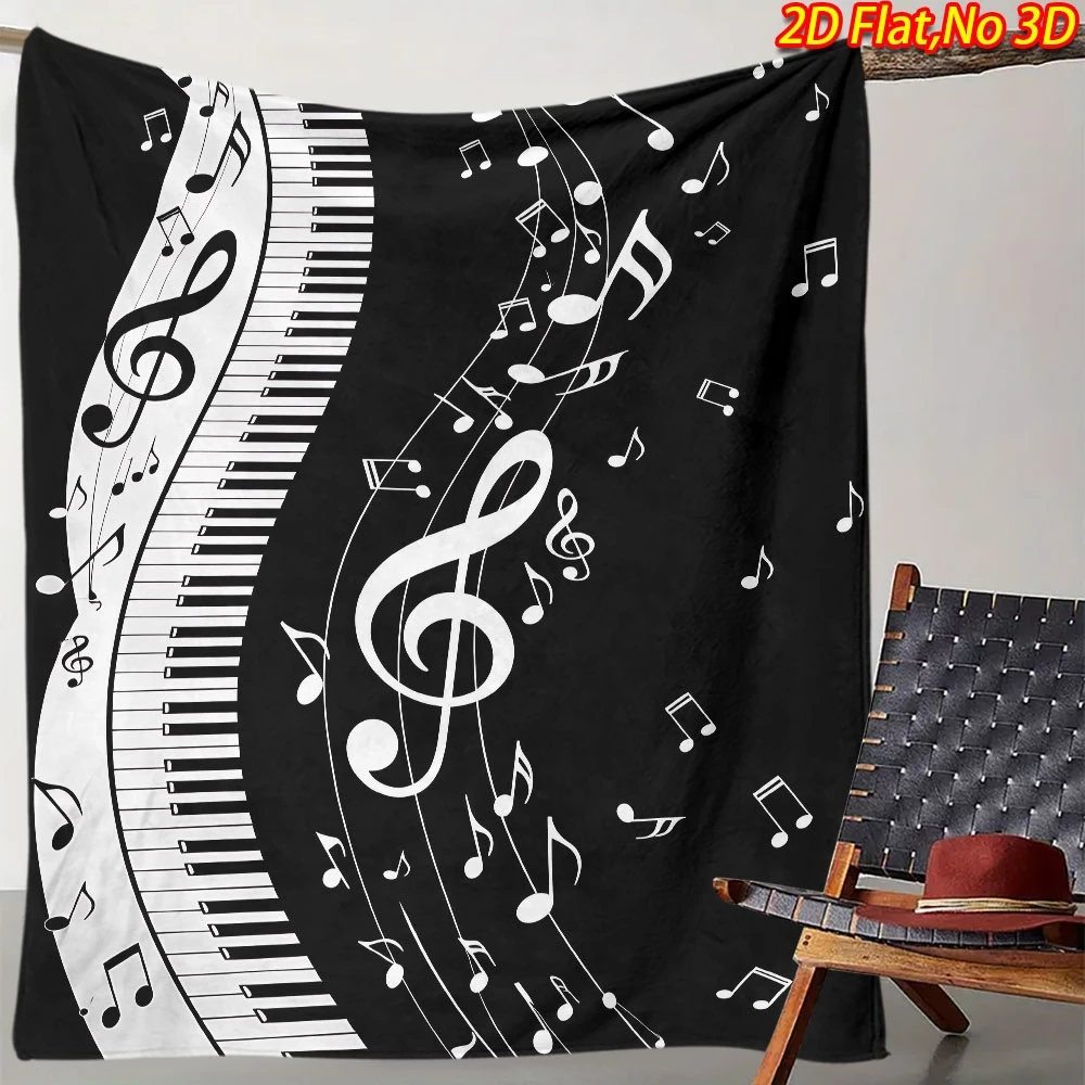 Musician Gift Throw Blanket Black White Musical Notes Pattern Staff Sheet Cozy Decorative Lap Throw for Music Lover