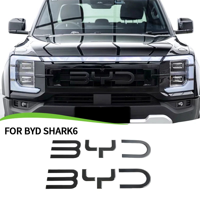 Car Badge Letter Logo Blackened For BYD Shark 6 3D Cover Sticker Front Back Decorative Car Sticker For BYD Shark 6 Accessories
