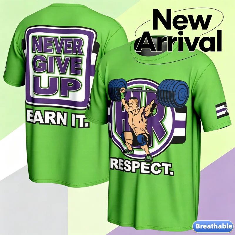 2026 Y2K Men Wrestling T Shirt Never Give Up Respect 3D Printed Quick Dry Short Sleeve Double Sided Graphic Tee Gym Workout Tops