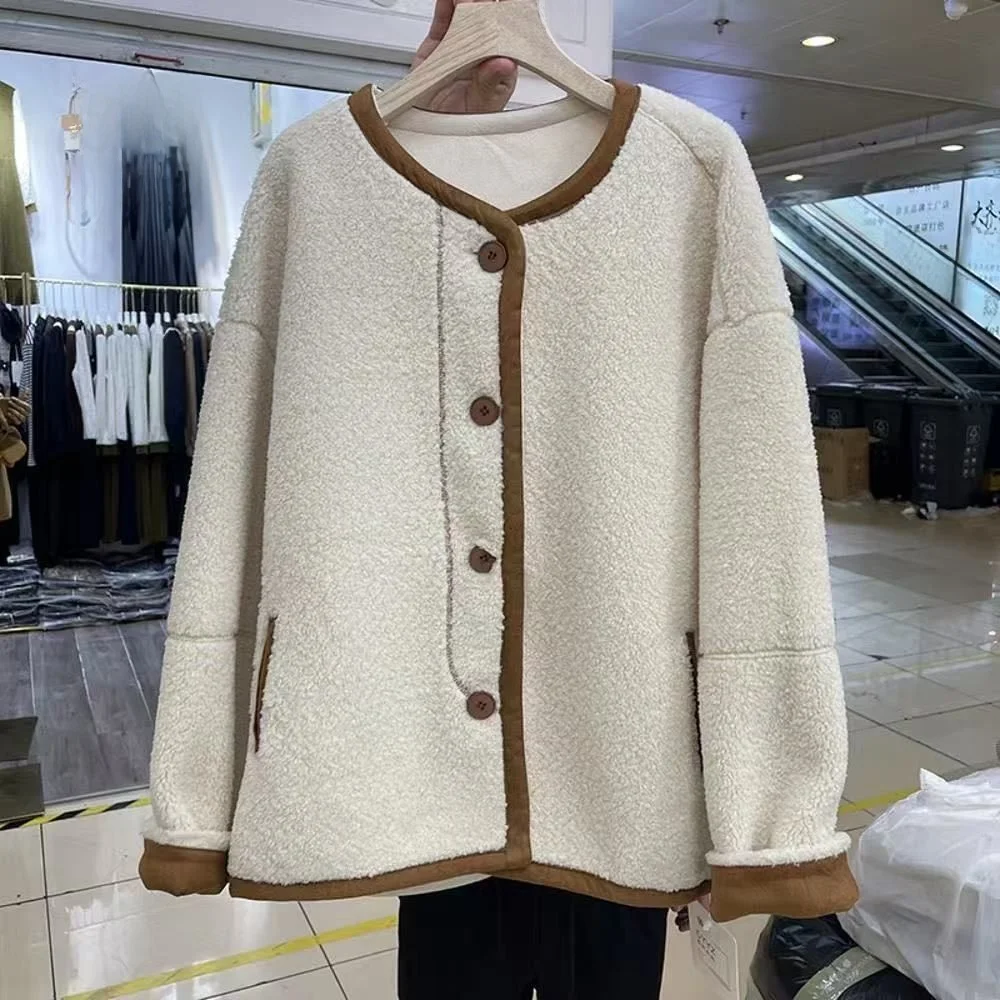 

Beige Lamb Fur Jaet Women's ort Sle Korean High-End Particle Velvet Autumn Winter New Arrival Faion Versatile Slim Fit