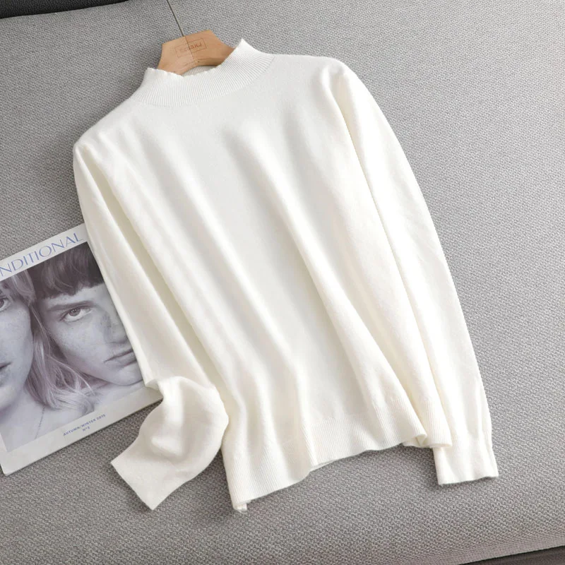 Basic Loose soft solid color turtleneck knitted Sweater Pullover Women Casual Long Sleeve chic bottom Sweater Female Jumpers top