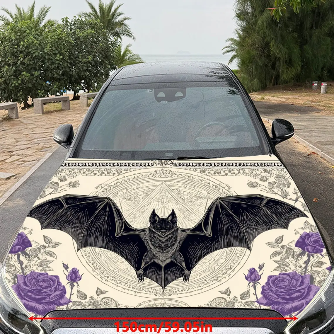 Intricate Bat Mandala Graphic Car Hood Sticker,Waterproof Self-Adhesive Vinyl Graphics Decals,Decor Auto Accessories Stickers view 2