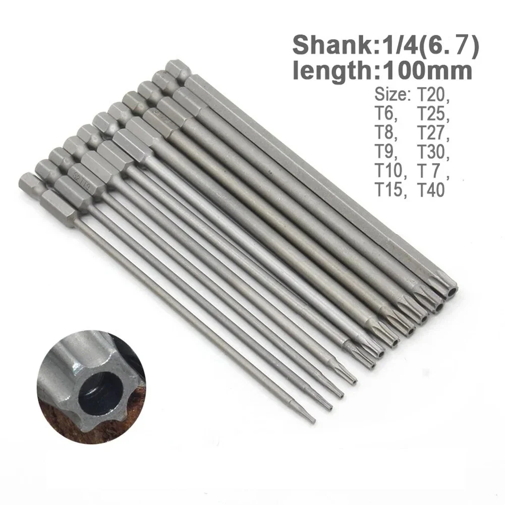 Extra Long Screwdriver Head T6-T40 11pcs Hollow Kit Magnetic Replace Screws Security Set Electric Tools 1/4