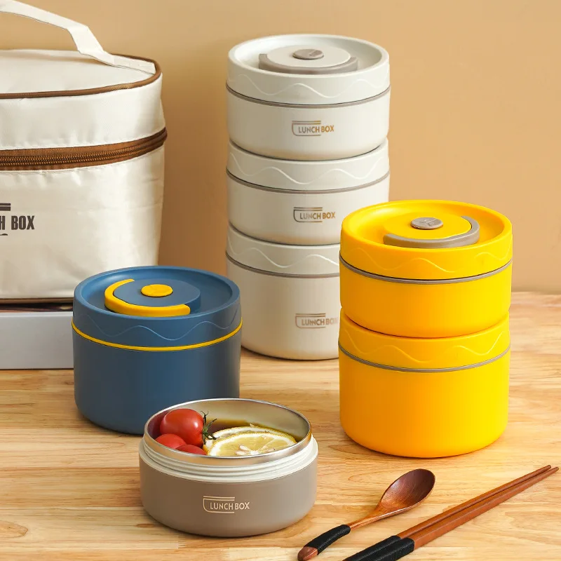 Contenitore per il pranzo isolante in acciaio inossidabile 304 contenitore per pasti per studenti da lavoro Bento Box portatile rotondo sigillato