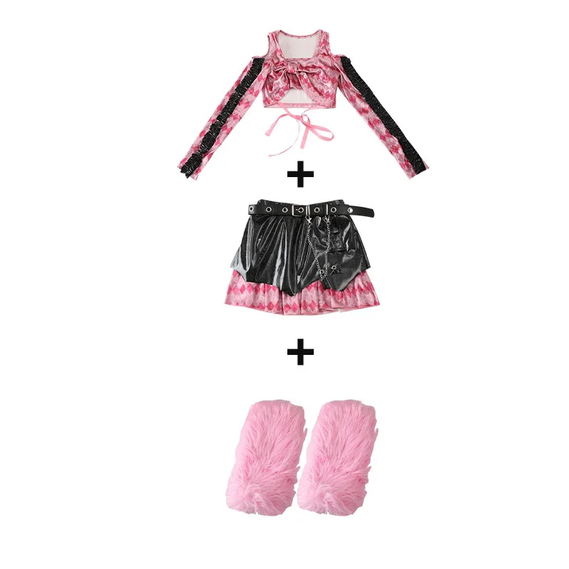 Modern Jazz Dance Costume Girls Pink Crop Tops Feather Calf Cover Kids Hip Hop Performance Clothes Fashion Stage Wear BL12954