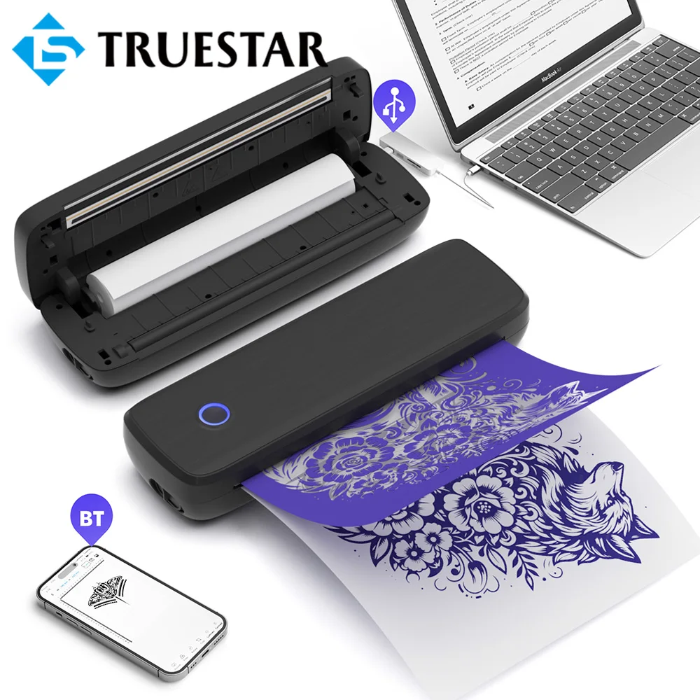 Wireless Tattoo Stencil Printer Machine Portable Thermal Stencil Transfer Machine Support Bluetooth and USB Tattoo Transfer Tool