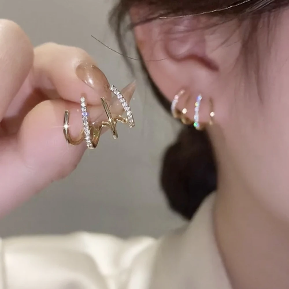 Koreanische Earing Klaue Ohr Haken Clip Ohrringe für Frauen Vier-Prong Einstellung CZ Gold Farbe Ohr Ohrringe Modeschmuck neue Jahr Geschenk