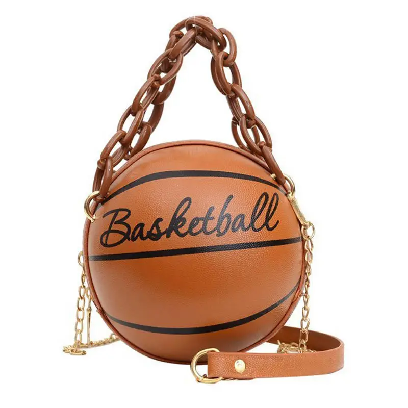 

Round Basketball Crossbody Bag For Women Fashion PU Leather Ball Bag Football Chain Shoulder Bags Female Chic Handbag