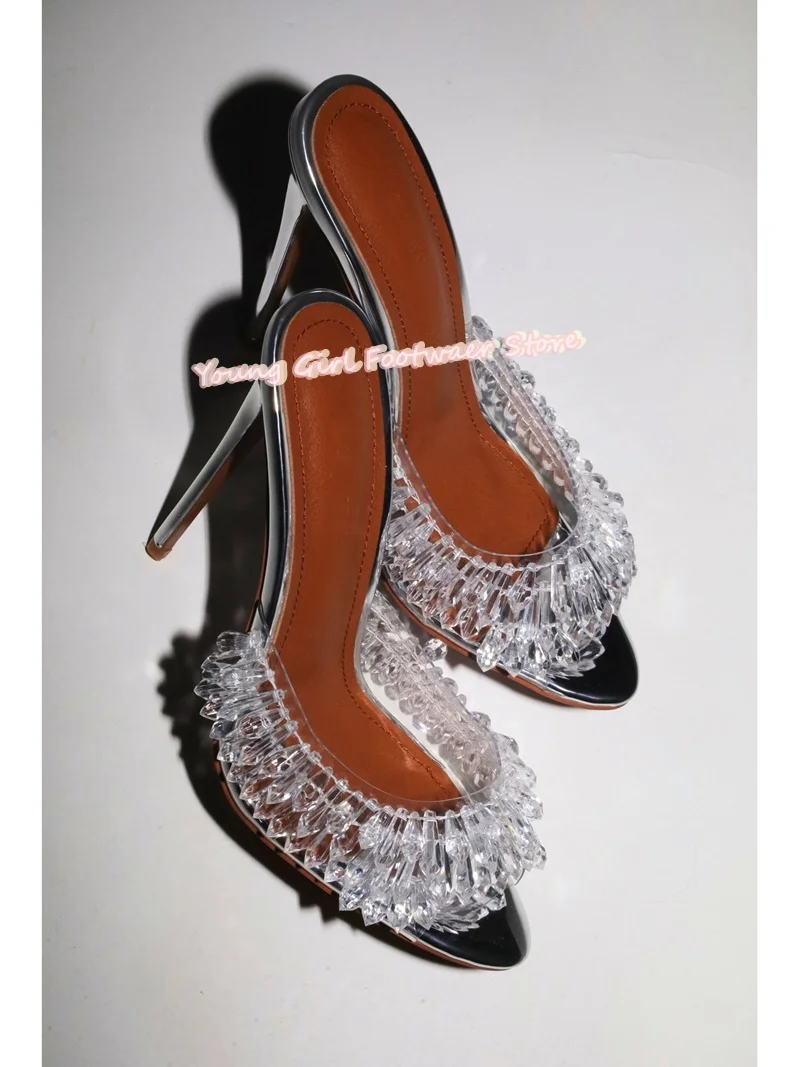 

Серебряные прозрачные босоножки на высоком каблуке с кристаллами и стразами, остроносые туфли-стилето для женщин, роскошная обувь для банкетов