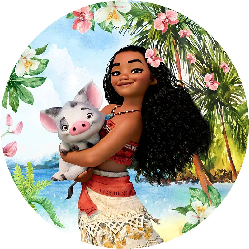 Disney Moana Photo Backdrop Princess Birthday Party Hawaii Beach Round and Cylinder Covers Fabric Photo Background Decoration