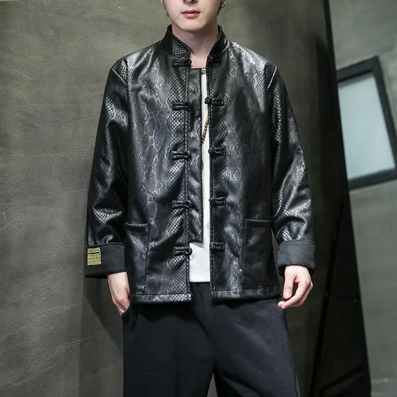 

New Chinese Sle Men's Jaet Suede Velvet Coat with Button Design Loose Fit Autumn Faion Outerwear No Brand
