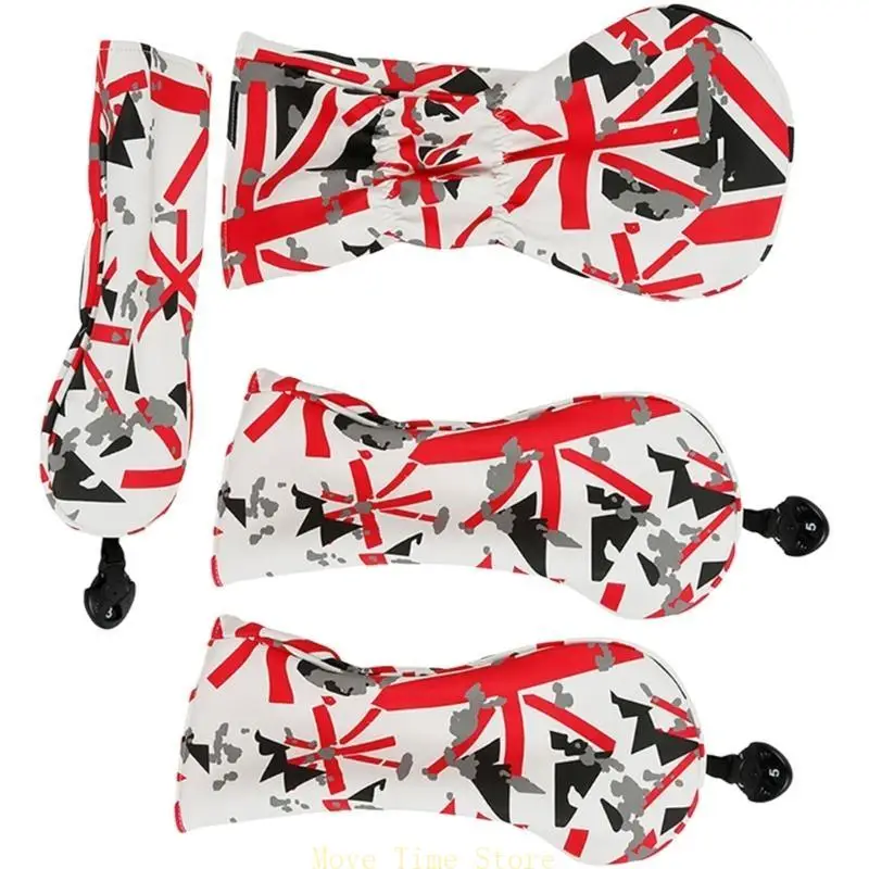 

92ME 4Pcs British Flags Fairway Headcover Waterproofs PU Leather Golfs Club Head Cover Replacement Driver Headcover