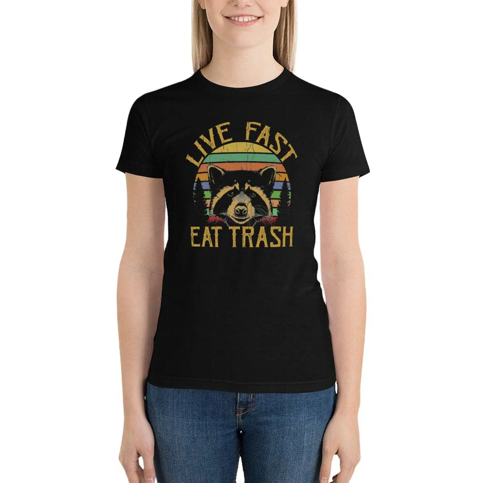 Live Fast Eat Trash Trash Panda T-Shirt oversized Short sleeve tee summer blouses woman 2024