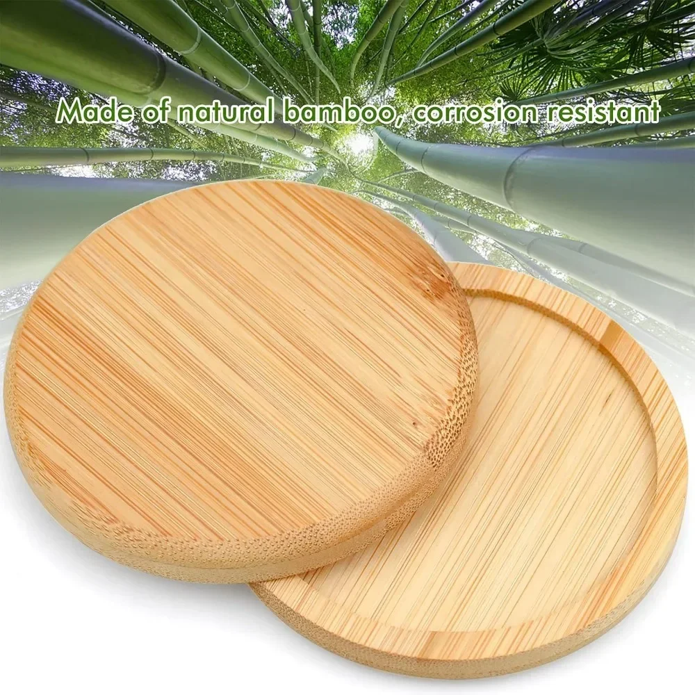 1 قطعة أصيص زهور عصاري دائري صغير ، دعم سفلي لعلبة النبات ، نباتات مصغرة ، قواعد أكواب من الخيزران الطبيعي ، أطباق خشبية #4