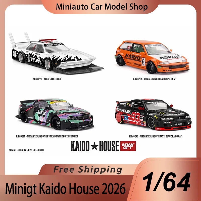 

New Presale Kaido House Minigt 1:64 STAR V1 Honda Civic EF GTR R33 Alloy Miniature Diecast Model Sports Car Model Toy Kid Gift