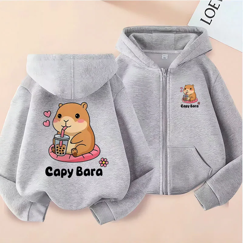 2026 New Funny Streetwear Hoodie Capybara Jacket Y2k Stylish Boys Girls Zipper Cartoon Zip Up Sweatshirts Winter Autumn Unisex